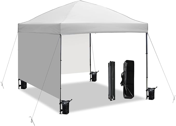 10x10 Pop Up Canopy Tent with 2 Sidewalls, Easy Up Canopy Outdoor Party Sun Shade Tent Portable Gazebo for Beach Camping E...