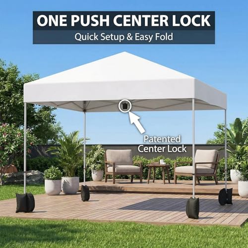 10x10 Pop Up Canopy Tent with Center Lock, One Push Setup, Adjustable Legs, Silver-Coated Waterproof Oxford Top, Heavy Dut...