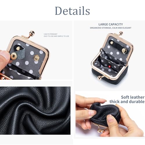 Genuine Leather Mini Jewelry Box, Portable Vintage-Inspired Genuine Leather Coin Purse Jewelry Case with Kiss Lock, Mini T...