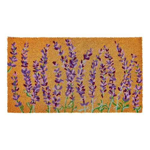 KANKUN Coco Coir Door Mat with Heavy Duty Backing, Welcome Doormat (17" x 30"), Doormat Entrance (Lavender Floral)