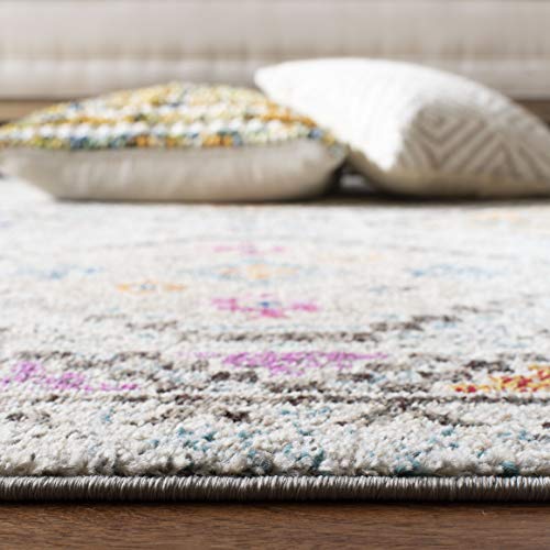 SAFAVIEH Madison Collection Area Rug - 5' Square, Grey & Yellow, Boho Diamond Distressed Design, Non-Shedding & Easy Care,...