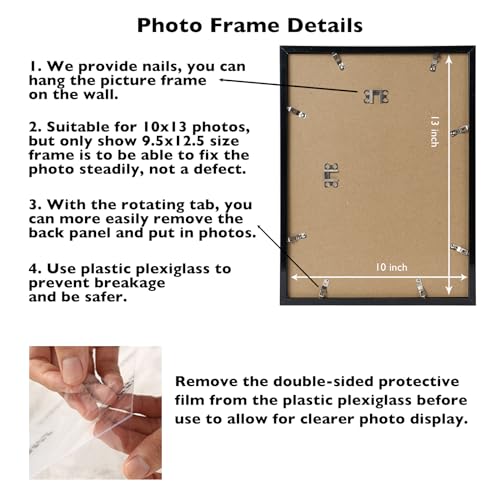 JCJMY 10x13 Picture Frame Black for Wall Hanging, Wall Mounting Horizontally or Vertically, 10 x 13 Wall Gallery Poster Ph...