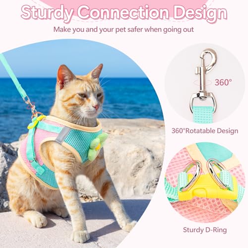 Cat Harness and Leash Set Escape Proof, Adjustable Cat Vest Harnesses Soft Kitten Harness Reflective Strips Jacket with Fl...