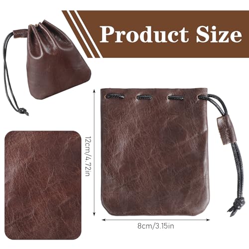 TIESOME 1 Pcs Leather Pouches, Drawstring Cowhide Bag, Small Waterproof Vintage Leather Pouch for Earphone Jewelry(Light B...