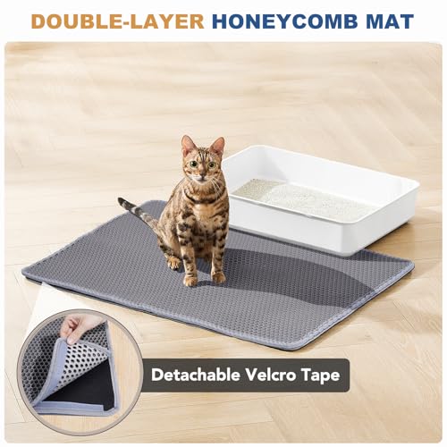 BomDa Cat Litter Mat, Large Kitty Litter Box Trapping Mat, 24x16'' Honeycomb Double Layer Urine & Waterproof, Washable Eas...