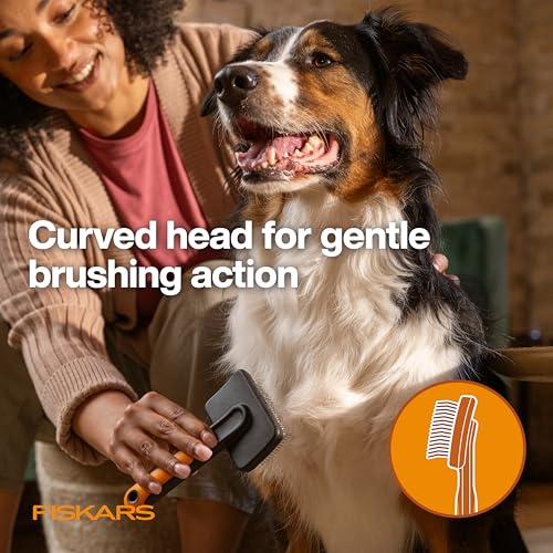 Fiskars Pet, Cat and Dog Brush, Fine Bristles & SoftGrip Handle for Gentle Grooming and Deshedding, Cat and Dog Supplies, ...