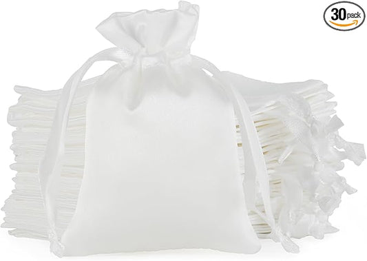 Tapleap White Small Satin Gift Bags, 30Pcs 3x4 with Drawstring, For Wedding, Birthday, Church, Easter Party Favors, Bracel...