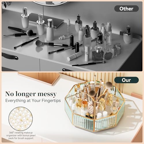 CoralHouse 360° Rotating Makeup Organizer Spinning Vanity Organizer with Makeup Brush Holder for Countertop, Bathroom Stor...