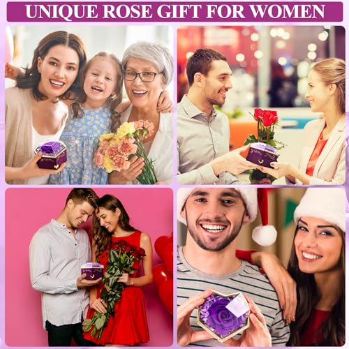 minstely Heart Shape Preserved Real Rose Box with Necklace, Forever I Love You Roses Gifts for Her, Eternal Flowers Gifts ...