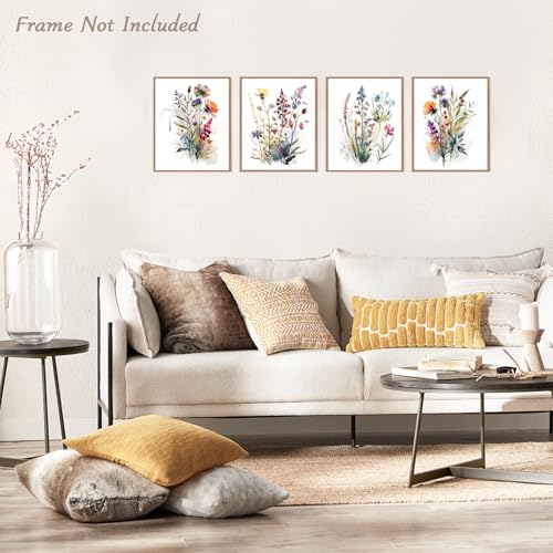 Dazzlewall 4 pcs Watercolour Wall Art Print, Colourful Floral Botanical Artwork Print, Minimalist Wall Decor for Bedroom L...