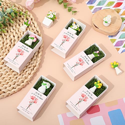 VioraWhite 36 Sets Thank You Gifts for Women Bulk Mini Tiny Flowers with Flowerpot Vase Box Motivational Office Desk Decor...