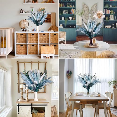 Pampas Grass Decor Dried Flowers with Blue Pampas Grass Boho Floral Arrangements for Home Office Wedding Centerpieces Rust...