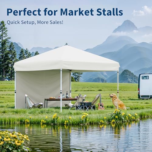 Garvee 10x10 Pop Up Canopy Tent with 1 Removable Sidewall, Heavy Duty Commercial Instant Shelter with One-Person Setup, UP...