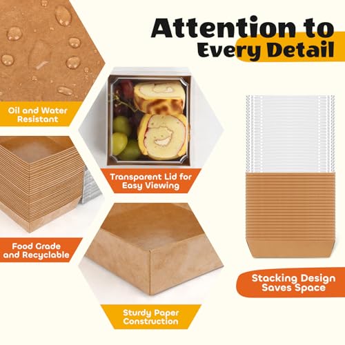 LNDIEHS 20Pcs Small Charcuterie Boxes with Clear Lids - Paper Mini Charcuterie Boxes To Go, Disposable Food Container with...