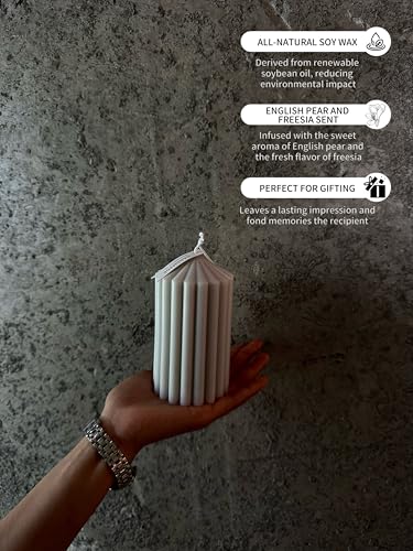 Hyznengu Ribbed Peak Pillar Candle- Large Handmade Scented Soy Wax Candle with Elegant Bubble Aesthetic， Housewarming Gif...