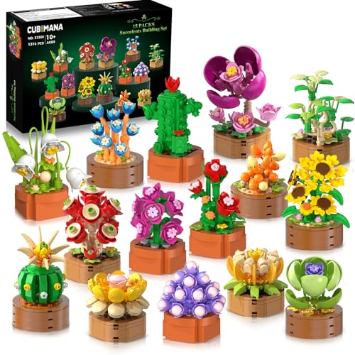 CUBIMANA 15 Pack Flowers Plants Mini Building Set - Gifts for Mothers Day, Flower Botanical Collection 3.6MM Block Toy for...