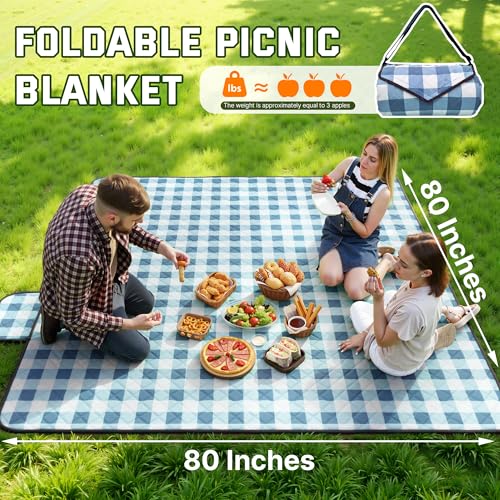 TigeJoy Extra Large Picnic Blanket Waterproof Foldable 80''x80'', Outdoor Picnic Mat Beach Blanket Sandproof for Park, Gra...