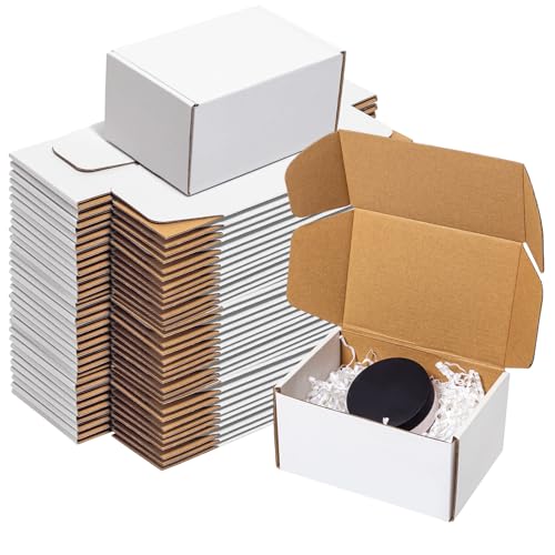 Wowxyz White Shipping Boxes 6x4x3" 60 Pack - Corrugated Cardboard Mailing Boxes for Small Business - Literature Mailer Pac...