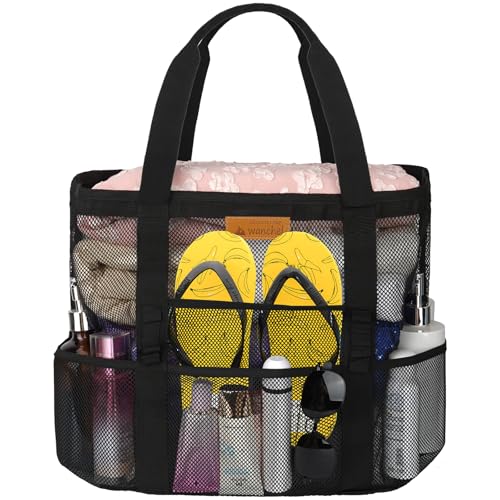 wanchel Mesh Beach Bags for Family - Women Beach Tote Bag for Toys, Towels, Travel Vacation Cruise Essentials