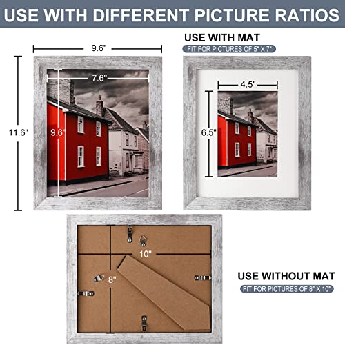 LANDNEOO 8x10 Picture Frame, 4 Pack Woodgrain Wider Frames, Display Pictures 5x7 with Mat or 8x10 Without Mat, Picture Fra...