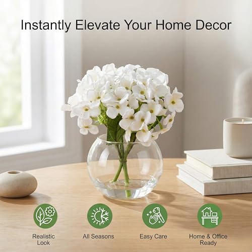 CZWBE 2 Pcs Hydrangea Artificial Flowers - Fake Flowers Real Touch Floral Arrangement with Faux Water in Glass Vase, Home,...