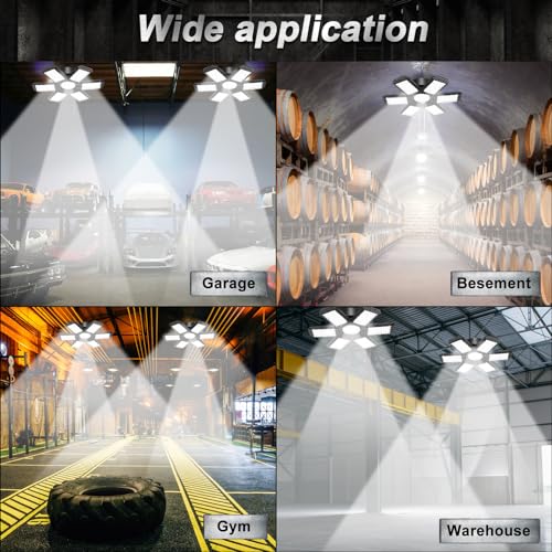 AUDLES 2 Pack Garage Lights, 200W 20000LM 6500K LED Shop Lights, Garage Light Ceiling Led with 6+1 Deformable Panels, Scre...