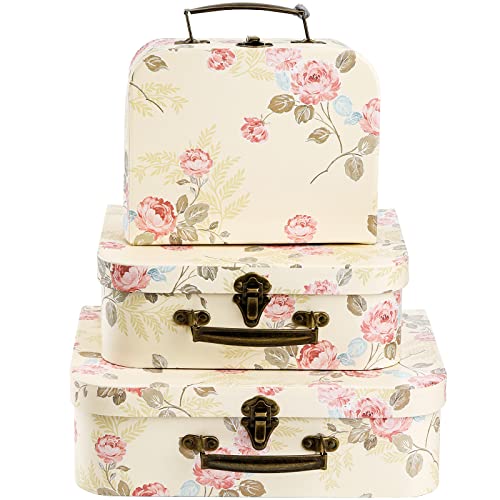 Fasmov 3 Pack Paperboard Suitcases Storage Box Decorative Boxes Storage Gift Boxes With Lids for Photo Storage Home Decora...