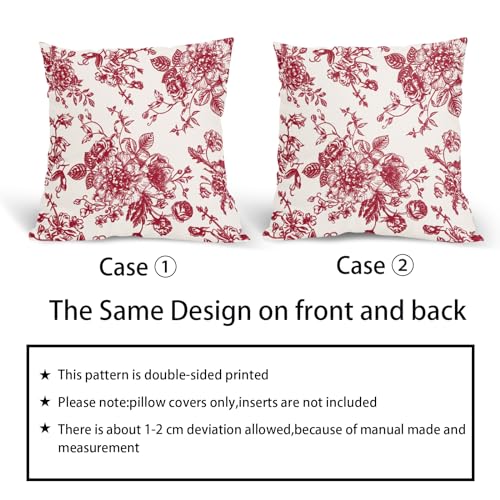 Vintage Floral Pillow Covers 18x18 Inch Set of 2 Wine Red and Cream Floral Throw Pillow Covers Chinoiserie Flower Pillowca...