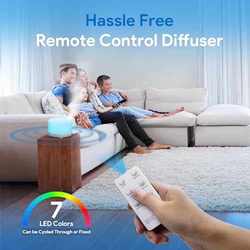 ASAKUKI Essential Oil Diffuser for Home, 500ML Aromatherapy Diffuser Humidifier with Remote Control, 7 Color LED Lights, Q...