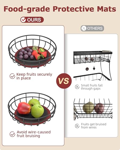 Sevenblue 2 Tier Large Fruit Basket for Kitchen Counter with Removable Banana Hanger - Sturdy Iron Fruit Bowl for Kitchen ...