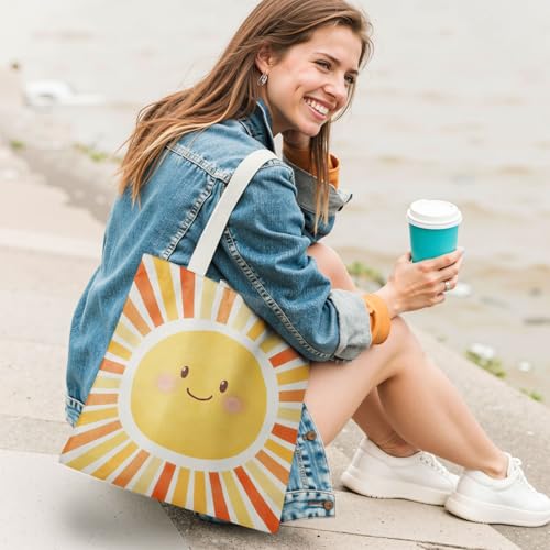 YRDBGHZDF Boho Sun Sunshine Tote Bag, Colorful Canvas Tote Bags, Reusable Grocery Shopping Bag