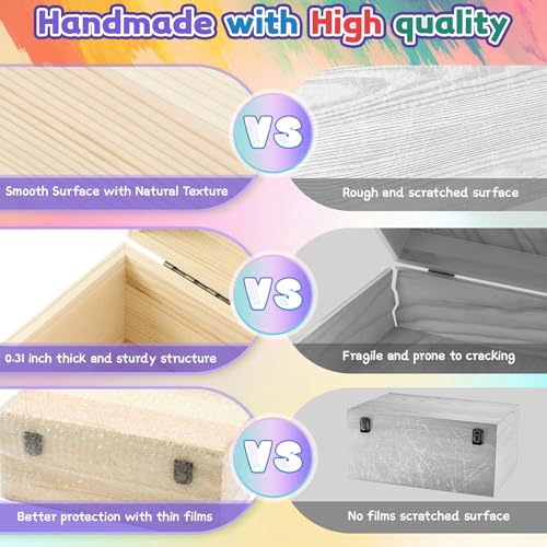 HIPNOOK Large Unfinished Wooden Boxes Set of 2 Sizes Wood Box with Hinged Lid – Large Wooden Boxes– Keepsake Memory Boxs- ...