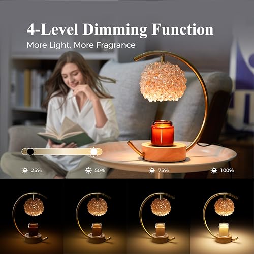 Yeuslor Gold Candle Warmer Lamp for Jar Candles with Adjustable Brightness＆Timer，Handcrafted Crystal＆Wooden Base, Luxuriou...