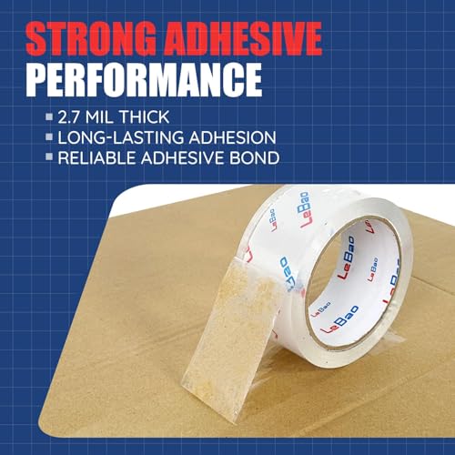 LeBao Clear Heavy Duty Shipping Packing Tape with Metal Dispenser, 6 Rolls 2.7 Mil Thick Ultra Strong Packaging Tape Refil...