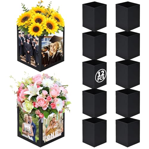 12 Pcs Graduation Picture Centerpiece for Table 4x6 Photo & Flower Display, Picture Frame Centerpieces Paper Box for Congr...