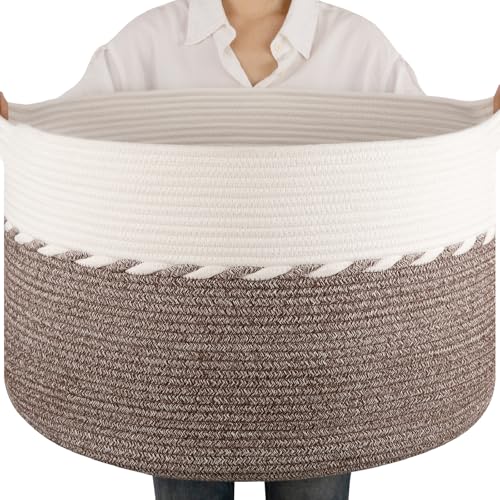 OIAHOMY 90L Blanket Basket for Living Room, Large Basket 23" x 23" x 13" with Handle, Laundry Hamper for Blankets, Pillow...