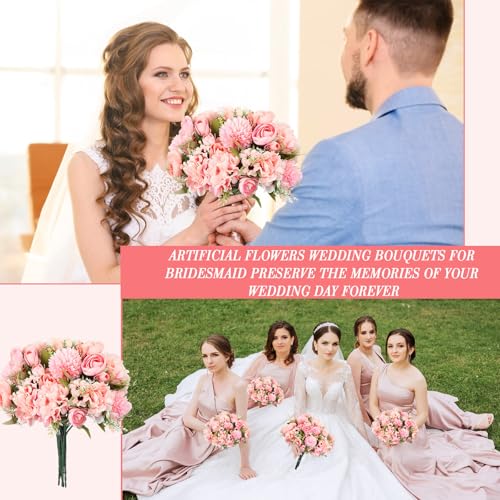 Tigeen 12 Pcs Peonies Artificial Flowers Faux Roses Silk Flowers Hydrangea Artificial Bouquet for Wedding Table Centerpiec...