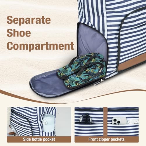 Lekespring Beach Bag for Women - 35L Large Tote Bag, Waterproof & Sandproof, Zippered Carry On Bag for Pool, Beach & Travel