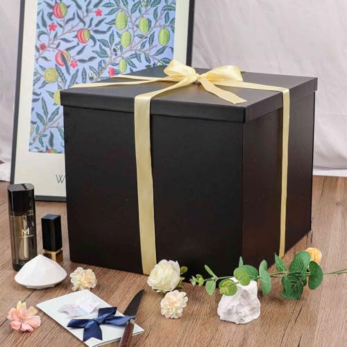 UoeRing Matte Black Large Gift Box 1Pcs 12x12x11 Inch,Gift Box with Lid for Presents Birthdays,Christmas Valentine's Day,M...