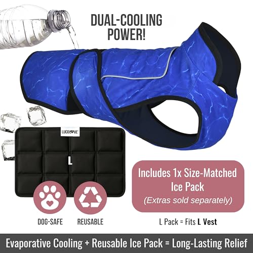 LUCOLOVE Dog Cooling Vest with Ice Pack – 2-Layer Evaporative Cooling Jacket with High Collar, UV Protection & Size-Matche...
