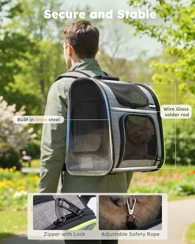 Pecute Cat Backpack Carrier Expandable , Foldable Pet Backpack for Cats & Small Dogs Up to 11lbs, with 4-Side Breathable M...