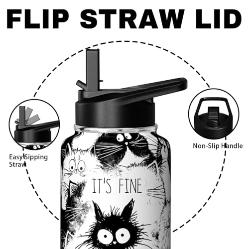 Hqhzaha Cat Water Bottle 32oz Vacuum Insulated Funny Water Bottles Thermoses with Straw Lid Cat Gifts for Cat Lovers Owner...