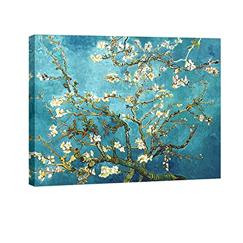 Wieco Art Almond Blossom Modern Framed Floral Giclee Canvas Prints By Van Gogh Famous Oil Paintings Reproduction Flowers P...