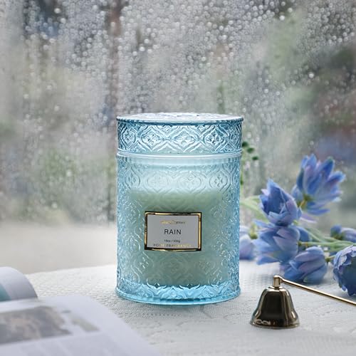 Rain Summer Scented Candles, 19oz Aromatherapy Candles Gifts for Women, Blue Luxury Large Decorative Candles in Glass, Nat...