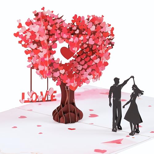 Pop Up Anniversary Card, 3D Love Tree Hearts Couple Wedding Card for Her, Wife, Husband, Him, Couple; Ideal Gift for Weddi...