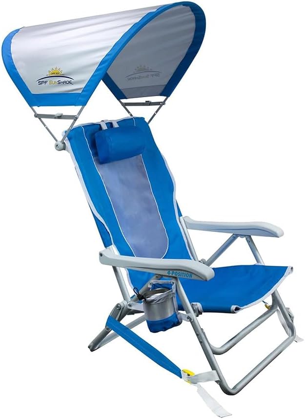 GCI Outdoor Sunshade Backpack Beach Chair | Reclining Folding Canopy Chair with Durable Armrests, Drink Holder & Carry Str...