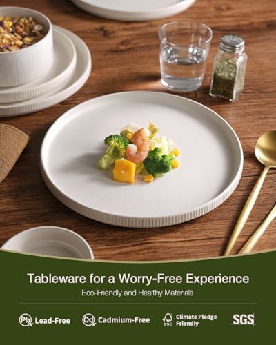 Famiware Star Dinnerware Sets, Plates and Bowls Set for 4, 12 Pieces Ribbed Dishes - Chip and Scratch Resistant, Microwave...