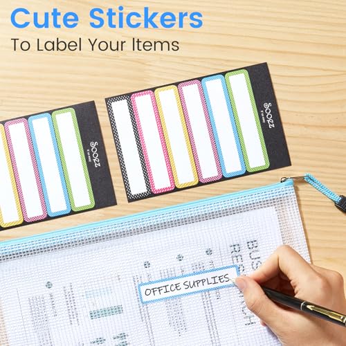 Sooez 24 Pack Mesh Zipper Pouch with Sticky Labels, A4 Mesh Bags, Toy Storage Board Game Puzzles Organization, Sturdy Lett...