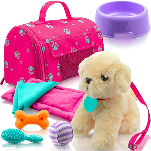 Play22 Plush Puppy Doll Set for Kids 9 PCS - Baby Doll Accessories - Doll Puppy Set - 4 Year Old Girl Birthday Gifts, Litt...