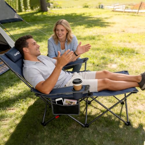 Colorsoul Reclining Camping Chair w/Foot Rest, Adjustable 90°- 135° Lounge Beach Chair for Adults, Heavy Duty Outdoor Fold...